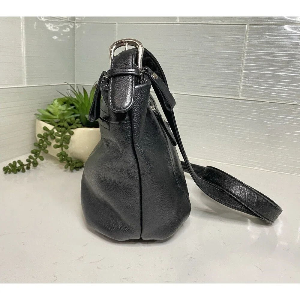 ili New York Black Pebbled Leather Crossbody Bag Travel Purse Multi Pocket